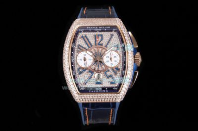 Swiss Replica Franck Muller V45 Yachting 7750 Diamond Blue Rubber Strap Watch 